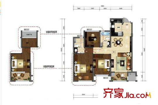 金成?英特學(xué)府A2戶型偶數(shù)層 3室2廳2衛(wèi)1廚