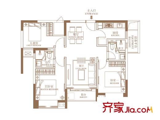 合景瑜翠園A1戶型 3室2廳2衛(wèi)1廚