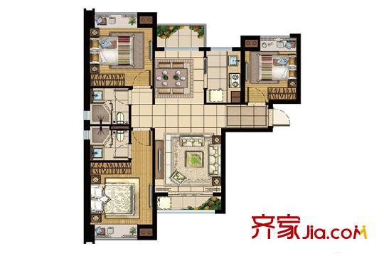 合景瑜翠園A2戶型戶型圖 3室2廳2衛(wèi)1廚