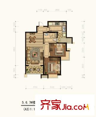 華潤(rùn)新鴻基之江九里5.6.7#樓G戶型 2室2廳1衛(wèi)1廚