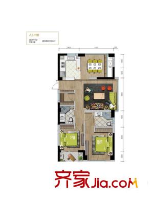 耀翔悅尚A3戶型 2室2廳2衛(wèi)1廚