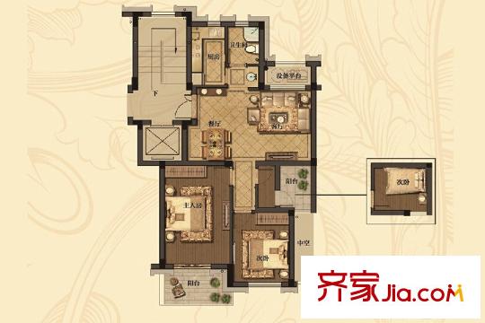 西溪君廬F戶(hù)型 3室2廳1衛(wèi)1廚