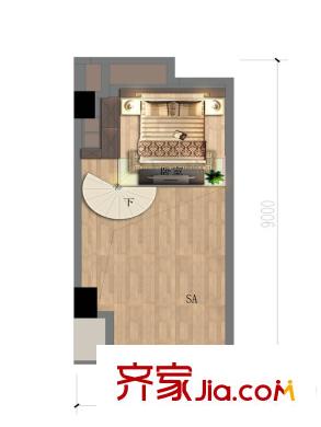 上億SOHO40方戶型（上層） 1室1廳1衛(wèi)1廚