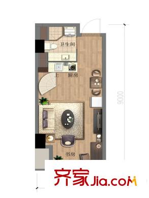 上億SOHO40方戶型（下層） 1室1廳1衛(wèi)1廚