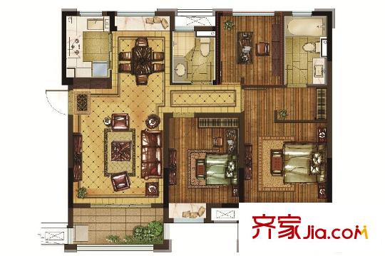 新城西溪逸境88方戶型 3室2廳2衛(wèi)1廚