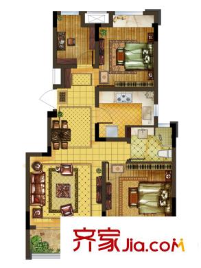 新城西溪逸境A戶型 3室2廳1衛(wèi)1廚