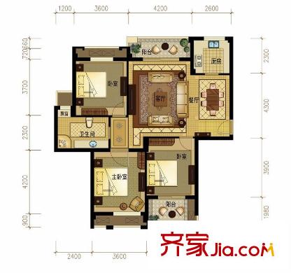 金世紀(jì)運(yùn)河麗園A4戶型 3室2廳1衛(wèi)1廚