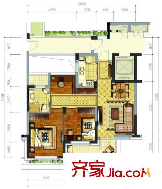 綠城之江1號東區(qū)F-2戶型 2室2廳1衛(wèi)1廚