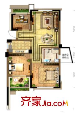 綠城之江1號89方戶型 3室2廳1衛(wèi)1廚