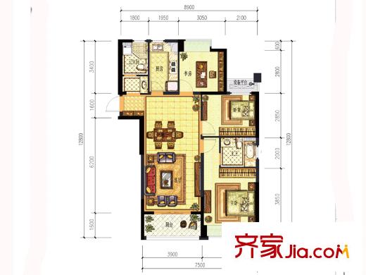 上億彩虹郡C2戶型 115 3室2廳2衛(wèi)1廚