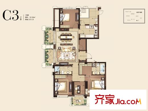 理想康城一品C3戶型（1號(hào)樓） 4室2廳2衛(wèi)1廚