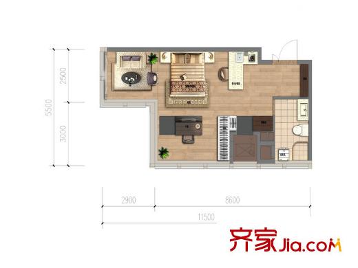 上億SOHO72方戶型 1室1廳1衛(wèi)1廚