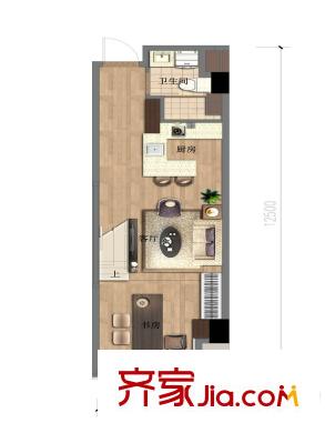 上億SOHO60方戶型（下層） 1室1廳1衛(wèi)1廚