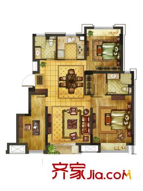 新城西溪逸境B戶型 3室2廳2衛(wèi)1廚