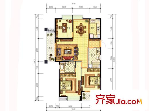 上億彩虹郡B戶型 135方 3室2廳2衛(wèi)1廚