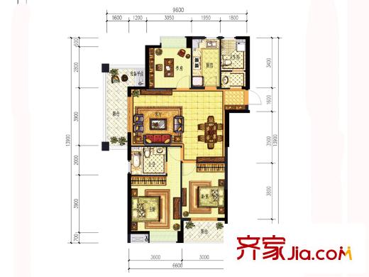 上億彩虹郡C4戶型 117方 3室2廳1衛(wèi)1廚