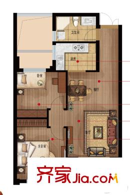 通和波士頓公寓D戶型 2室2廳1衛(wèi)1廚