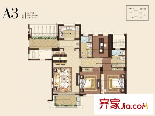 理想康城一品A3戶型（4.10號(hào)樓） 3室2廳2衛(wèi)1廚