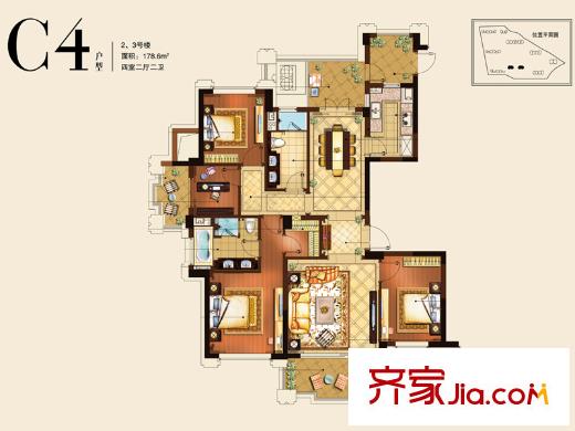 理想康城一品C4戶型（2.3號(hào)樓） 4室2廳2衛(wèi)1廚