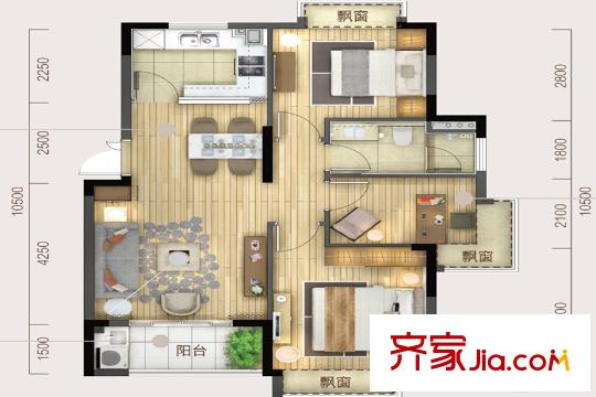 嘉里云荷廷A1戶型 3室2廳1衛(wèi)1廚
