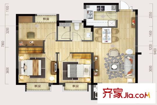 嘉里云荷廷A2戶型 3室2廳1衛(wèi)1廚