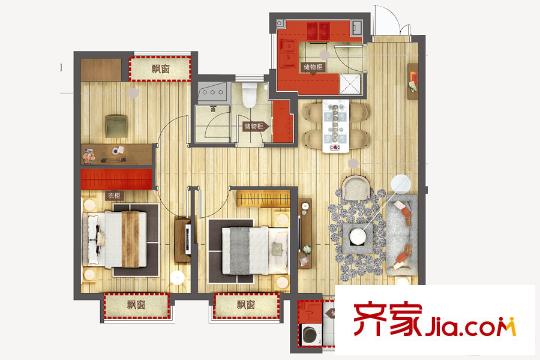 嘉里云荷廷A2戶型圖 3室2廳1衛(wèi)1廚
