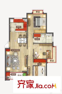 嘉里云荷廷B1戶型圖 3室2廳1衛(wèi)1廚