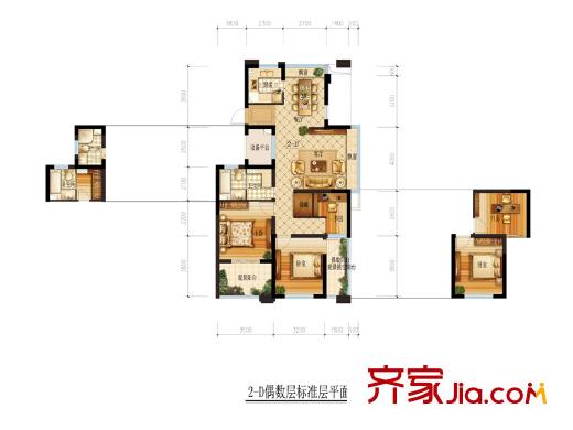 理想銀泰城2-D偶數(shù)層戶型 3室2廳1衛(wèi)1廚
