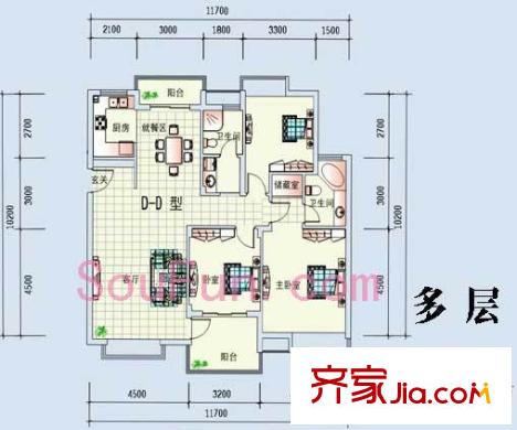 東海水景城D-D戶型圖 3室2廳2衛(wèi)1廚