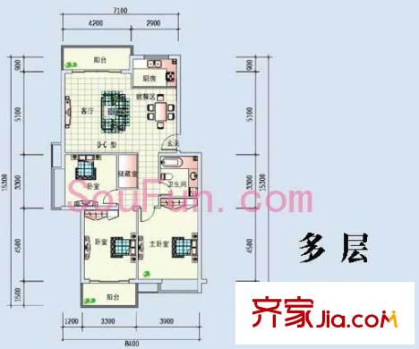 東海水景城D-C戶型圖 3室2廳1衛(wèi)1廚