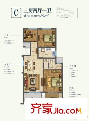 眾安學(xué)君里89方C戶(hù)型 3室2廳1衛(wèi)1廚