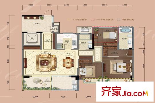 杭州大悅城?中糧天悅117方戶型 3室2廳2衛(wèi)1廚