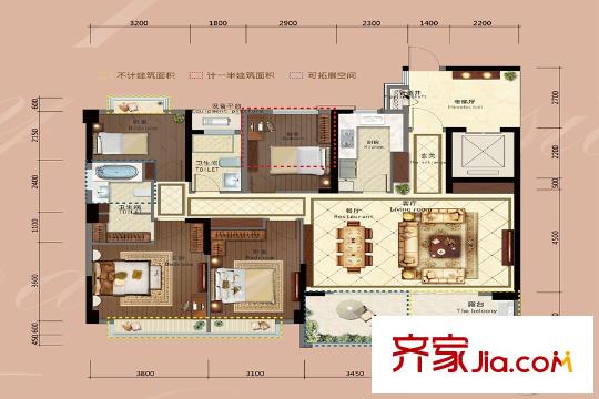 杭州大悅城?中糧天悅137方戶型 4室2廳2衛(wèi)1廚