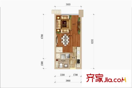 金地oopcity43方A1 戶型 1室2廳1衛(wèi)1廚