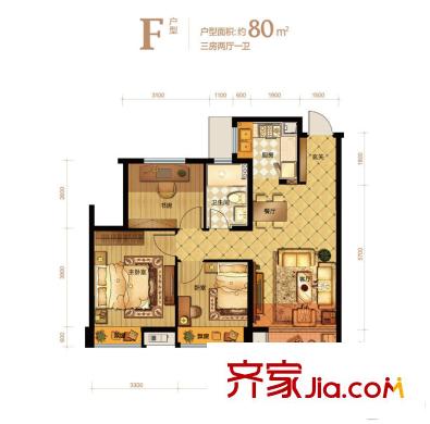 大家運(yùn)河之星F戶型 3室2廳1衛(wèi)1廚