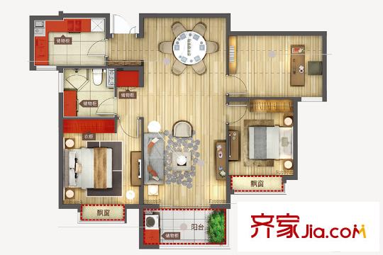 嘉里云荷廷B2戶型圖 3室2廳1衛(wèi)1廚