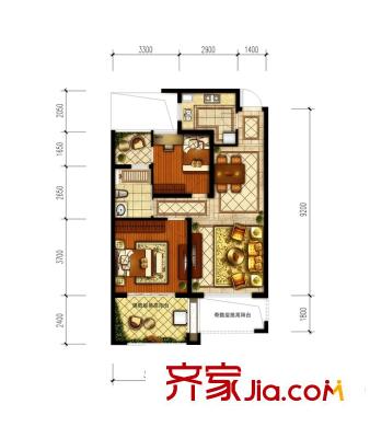 保利城市果嶺H戶型79方2室2廳1衛(wèi) 2室2廳1衛(wèi)1廚