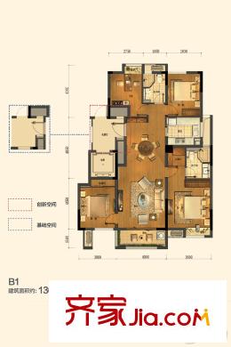 萬(wàn)科坤和玉泉B1戶型 4室2廳2衛(wèi)1廚