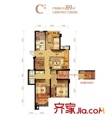 大家運(yùn)河之星C戶型 3室2廳2衛(wèi)1廚