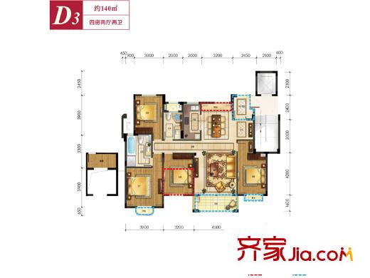 中天之江誠品D3戶型 4室2廳2衛(wèi)1廚
