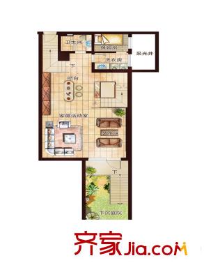 潮聞天下180方地下層戶型圖 2室2廳1衛(wèi)