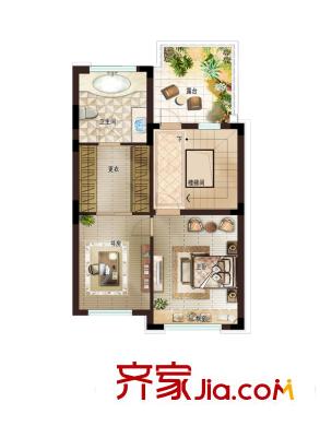 潮聞天下180方3樓戶型圖 2室1衛(wèi)