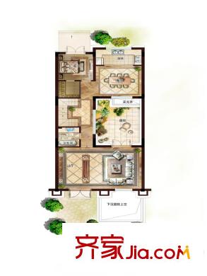 潮聞天下208方1樓戶型圖 1室2廳1衛(wèi)1廚