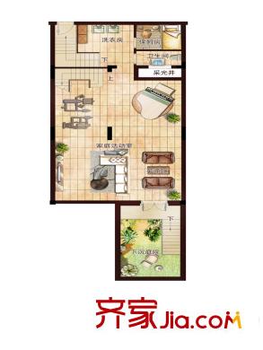 潮聞天下208方地下層戶型圖 2室2廳1衛(wèi)