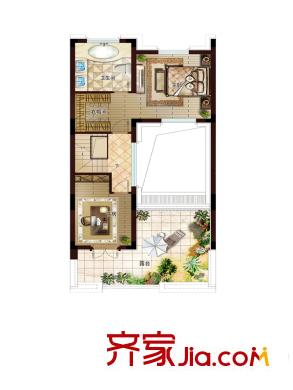 潮聞天下208方3樓戶型圖 2室1衛(wèi)