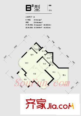 水印城戶型圖3室 戶型圖 3室2廳1衛(wèi)1廚