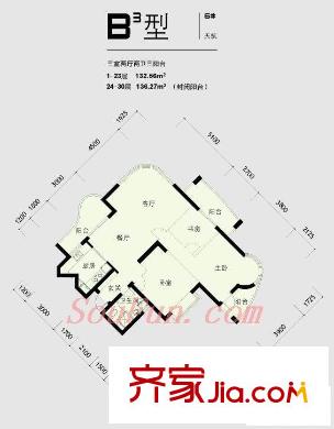 水印城戶型圖3室 戶型圖 3室2廳1衛(wèi)1廚