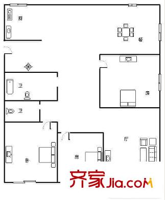 彩虹城戶型圖4室 戶型圖 4室2廳2衛(wèi)1廚