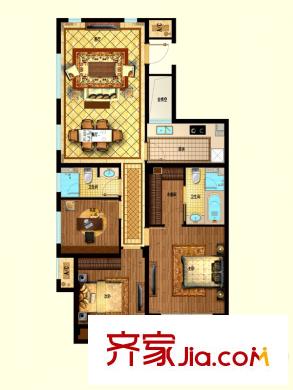 興耀星悅灣A-8戶型圖 3室2廳2衛(wèi)1廚