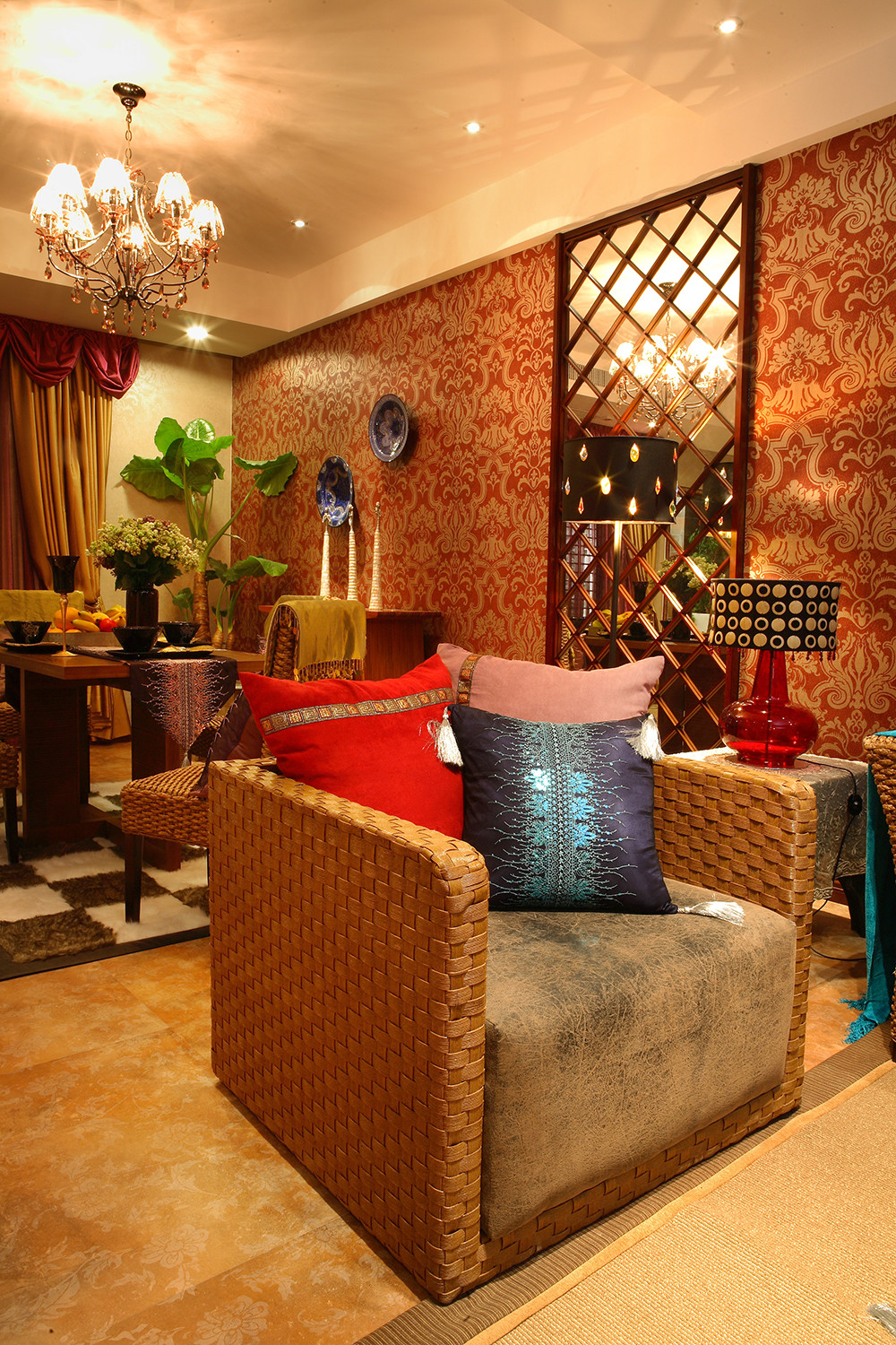 东南亚风格,130平米装修,三居室装修,20万以上装修,客厅,沙发,暖色调